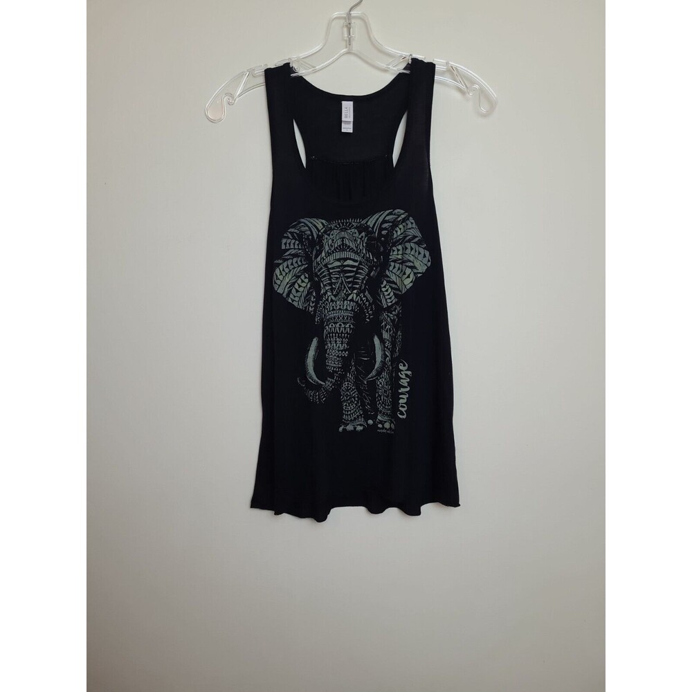 Bella Elephant Canvas Womens Black Green  Scoop Neck Tank Top Size Large